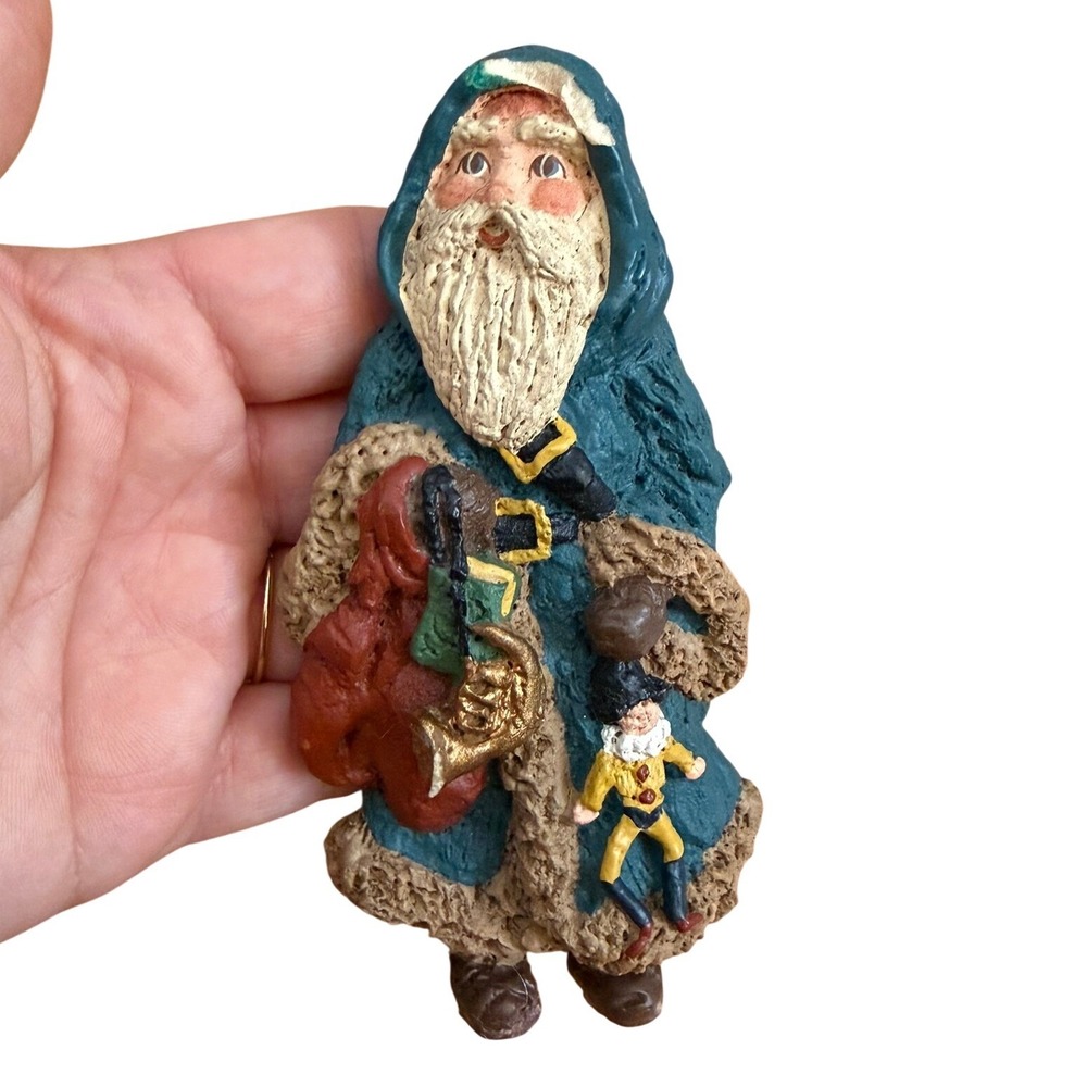 June McKenna Vintage Santa Claus Ornament Teal Blue Robe Folk Art 1982-1988